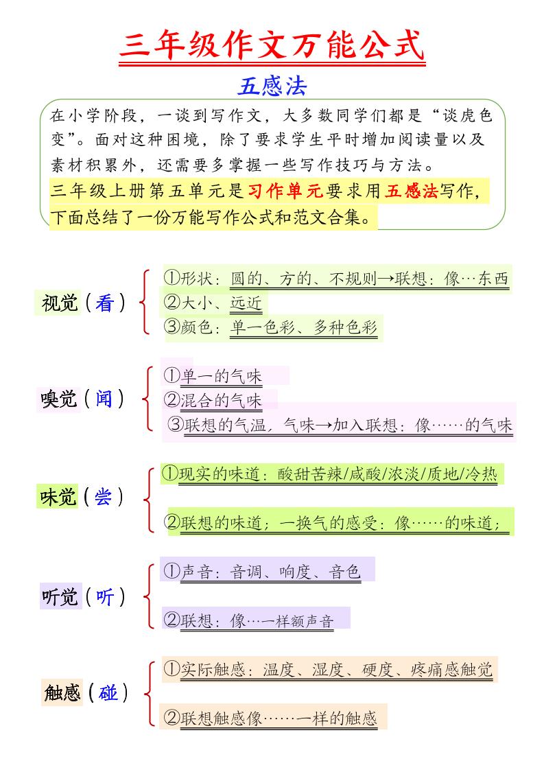 【作文万能公式】三上语文_练习题|试卷|知识点|复习提纲