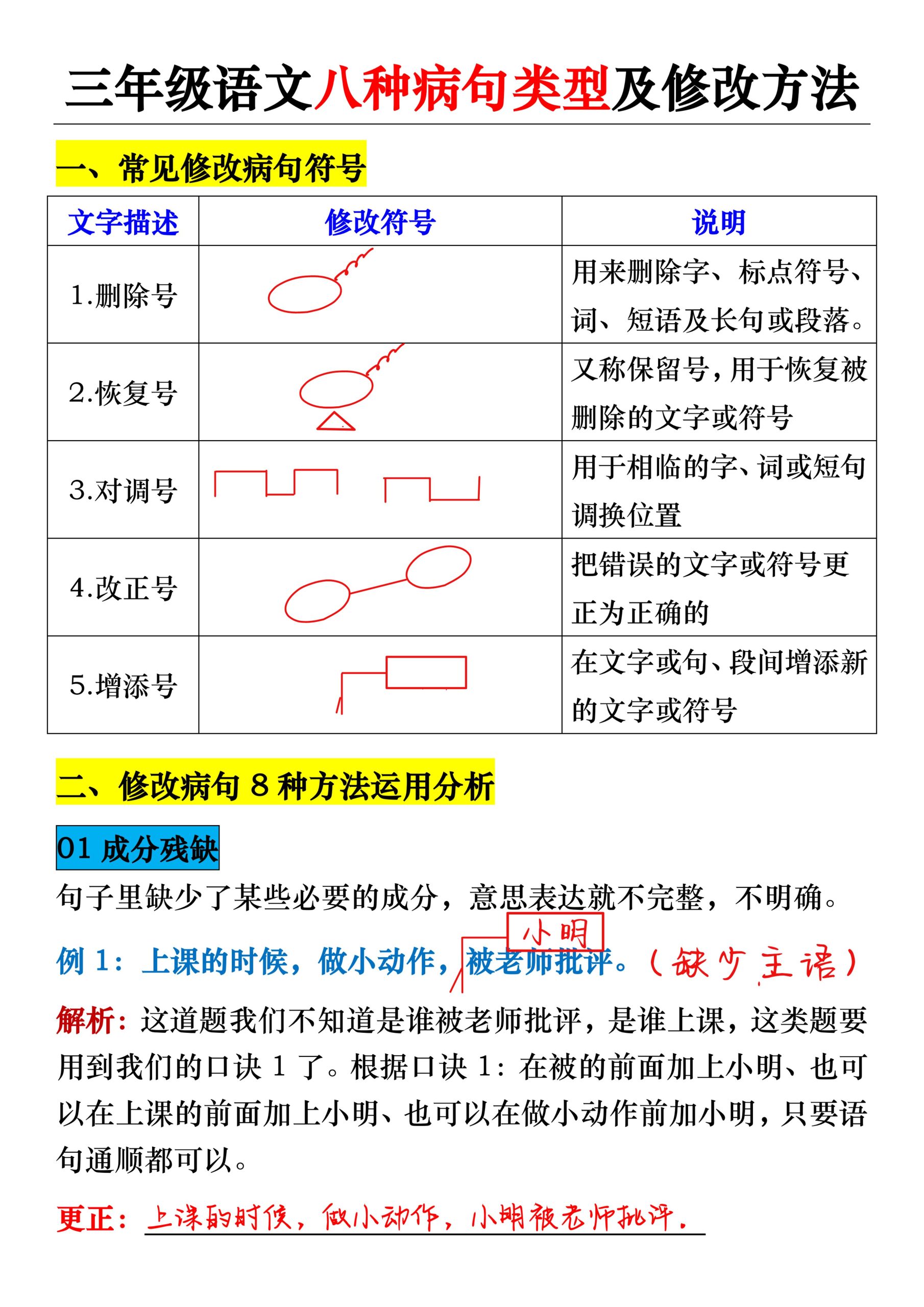 【修改病句知识点技巧】三上语文_练习题|试卷|知识点|复习提纲