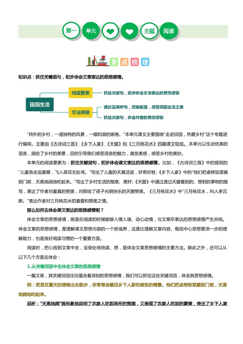 【单元主题阅读】第一单元（知识梳理+精选阅读）_练习题|试卷|知识点|复习提纲