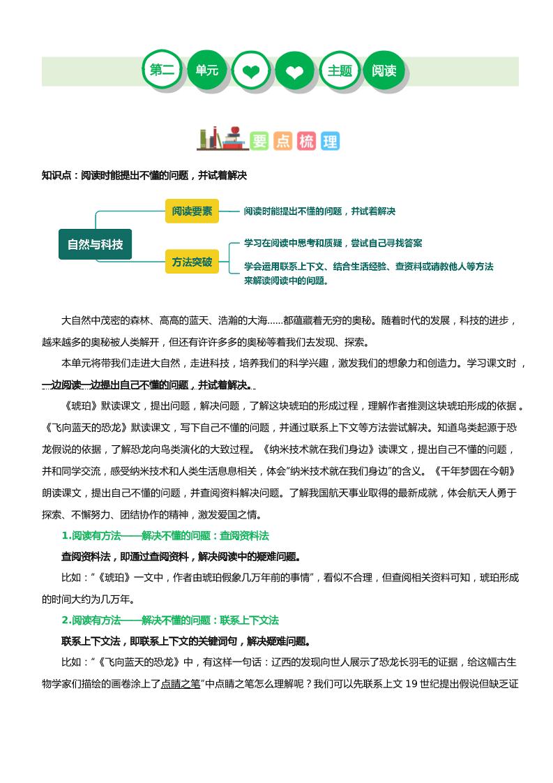 【单元主题阅读】第二单元（知识梳理+精选阅读）_练习题|试卷|知识点|复习提纲
