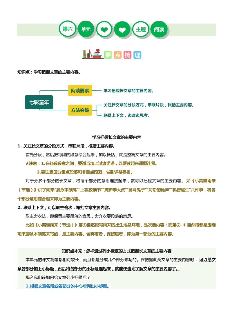 【单元主题阅读】第六单元（知识梳理+精选阅读）_练习题|试卷|知识点|复习提纲