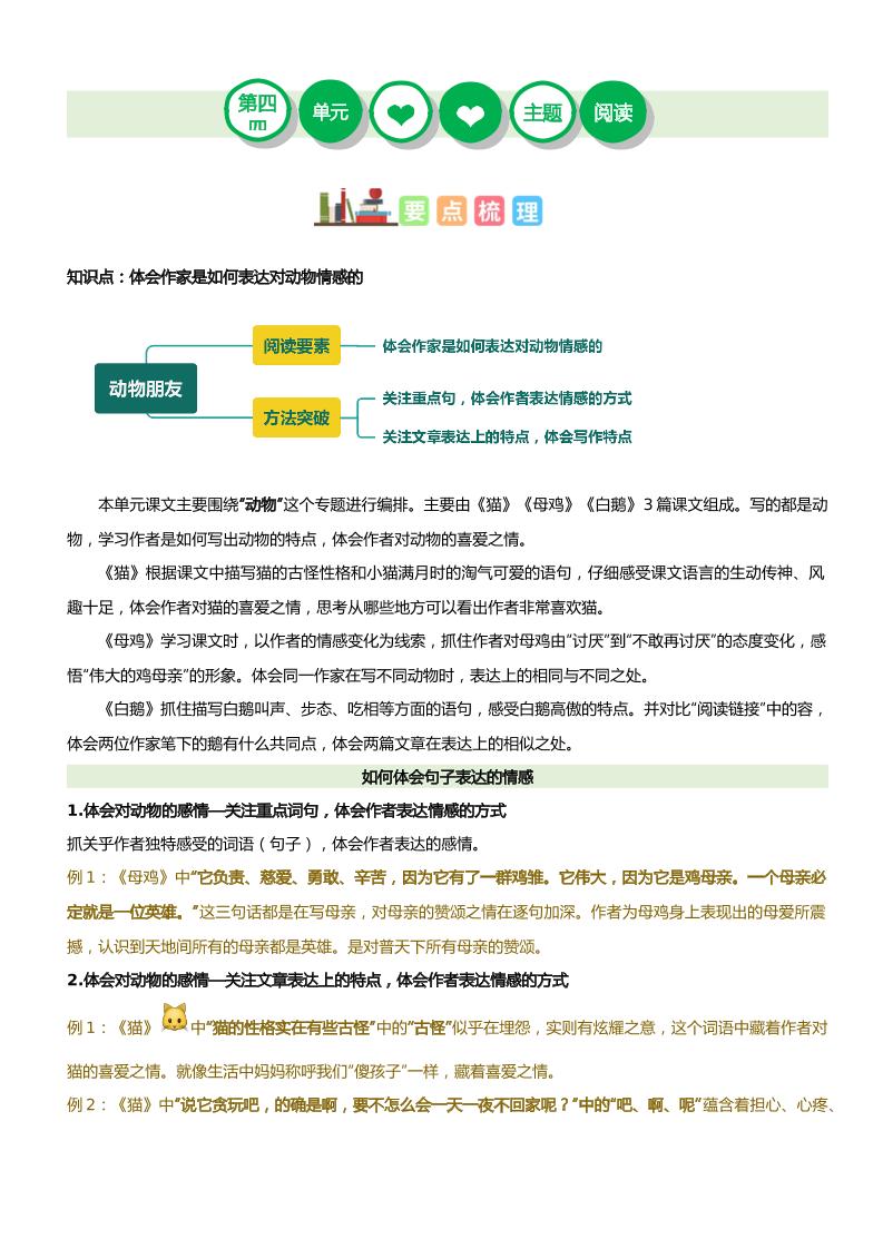 【单元主题阅读】第四单元（知识梳理+精选阅读）_练习题|试卷|知识点|复习提纲