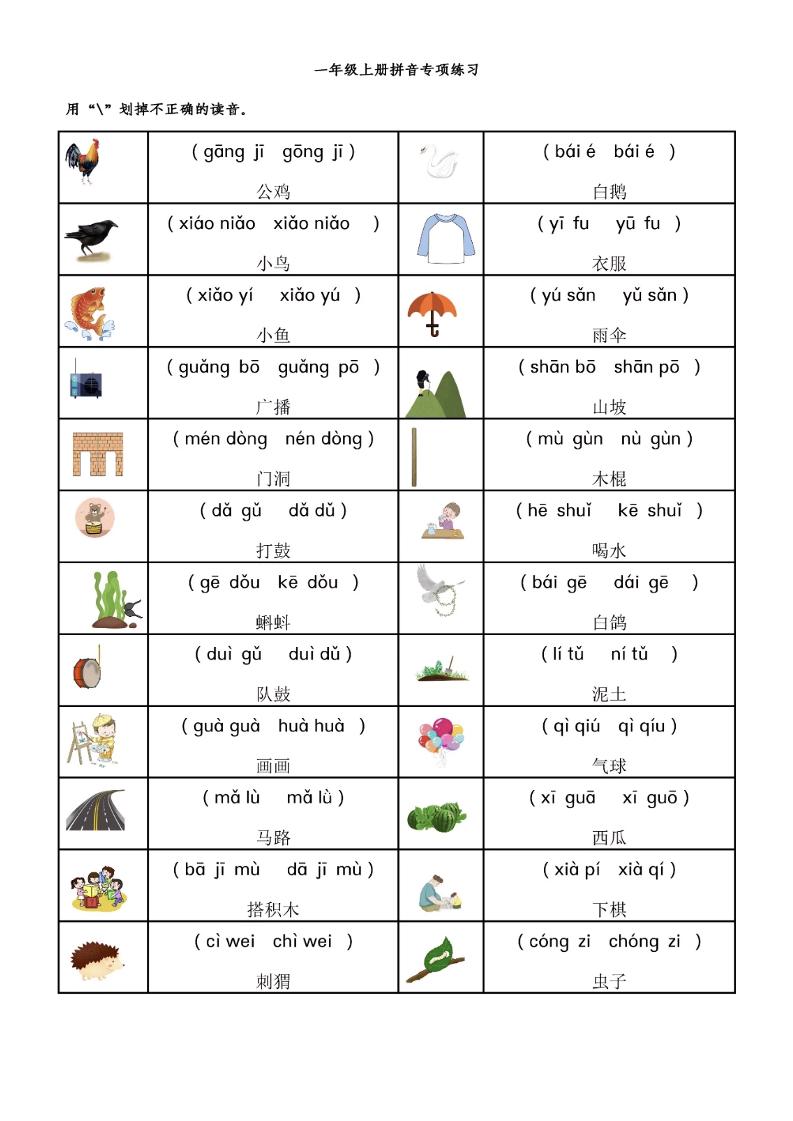 【拼音专项-前鼻音后鼻音平舌音翘舌音】一上语文_练习题|试卷|知识点|复习提纲