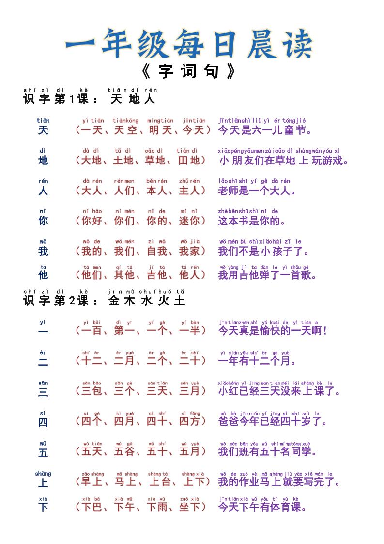 【每日晨读1-语文园地四】一上语文_练习题|试卷|知识点|复习提纲