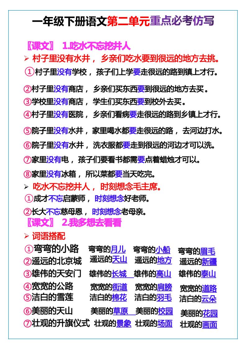 【第二单元词语句子仿写】一下语文_练习题|试卷|知识点|复习提纲