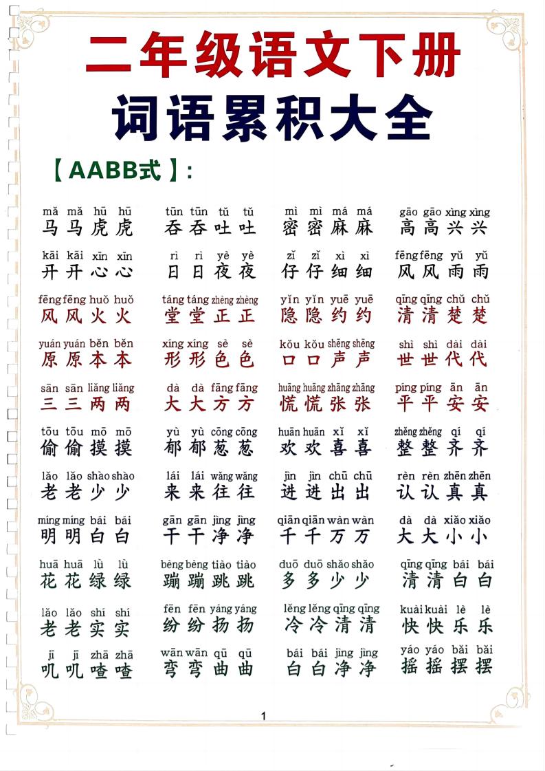 【课外成语词语积累大全】二下语文_练习题|试卷|知识点|复习提纲