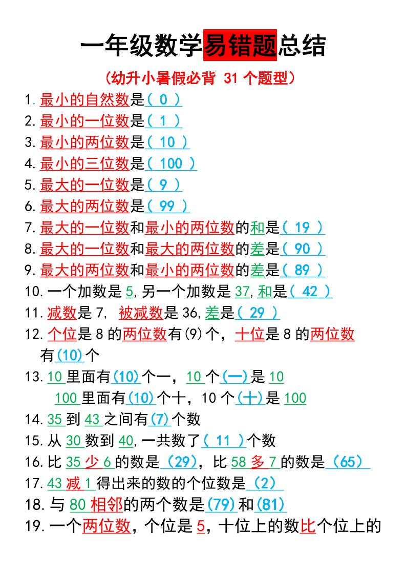 一上数学【易错题整理】_练习题|试卷|知识点|复习提纲