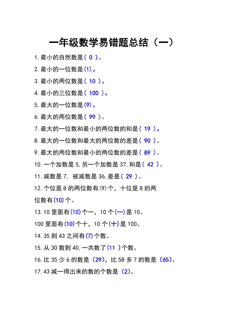 一下数学【易错题整理】_练习题|试卷|知识点|复习提纲