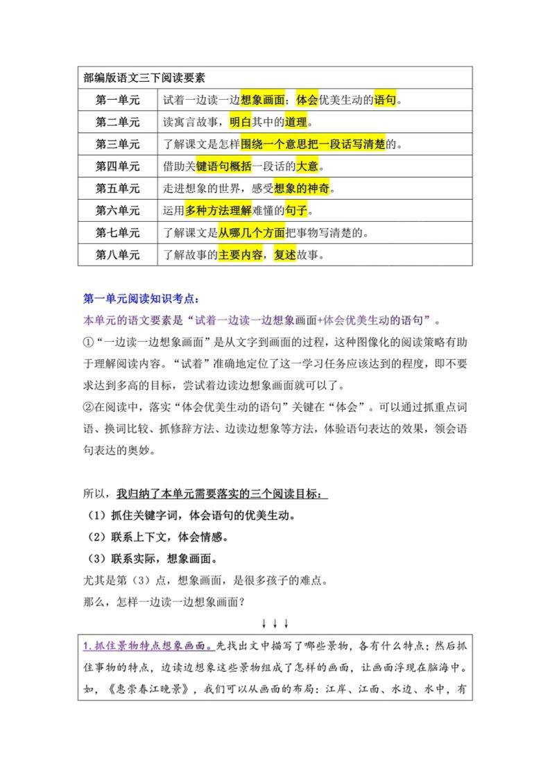 三下语文【阅读要素知识考点（共19页）】三下语文_练习题|试卷|知识点|复习提纲