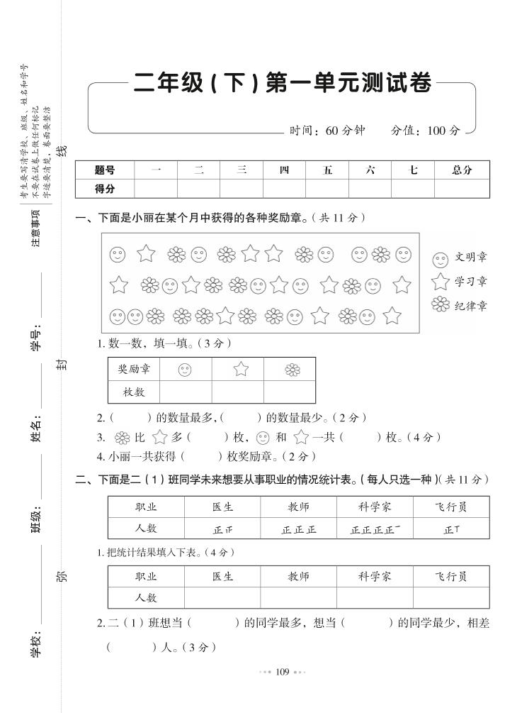 二（下）数学试卷-《全优同步测试卷》人教RJ版（单元期中期末末全册）_练习题|试卷|知识点|复习提纲