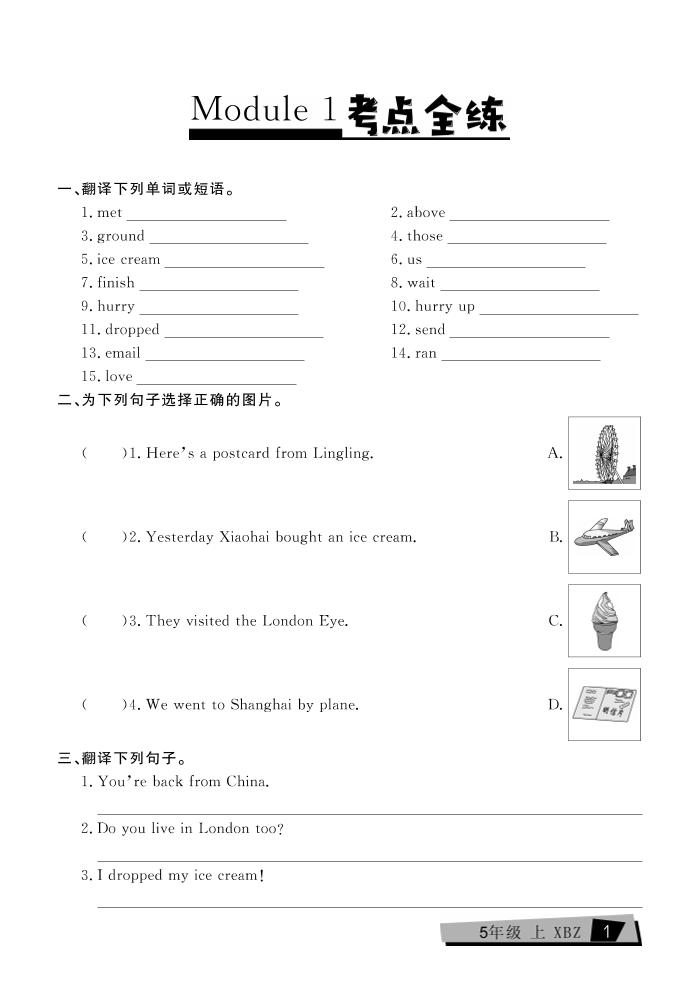 五上外研版三起点英语【考点全练】_练习题|试卷|知识点|复习提纲