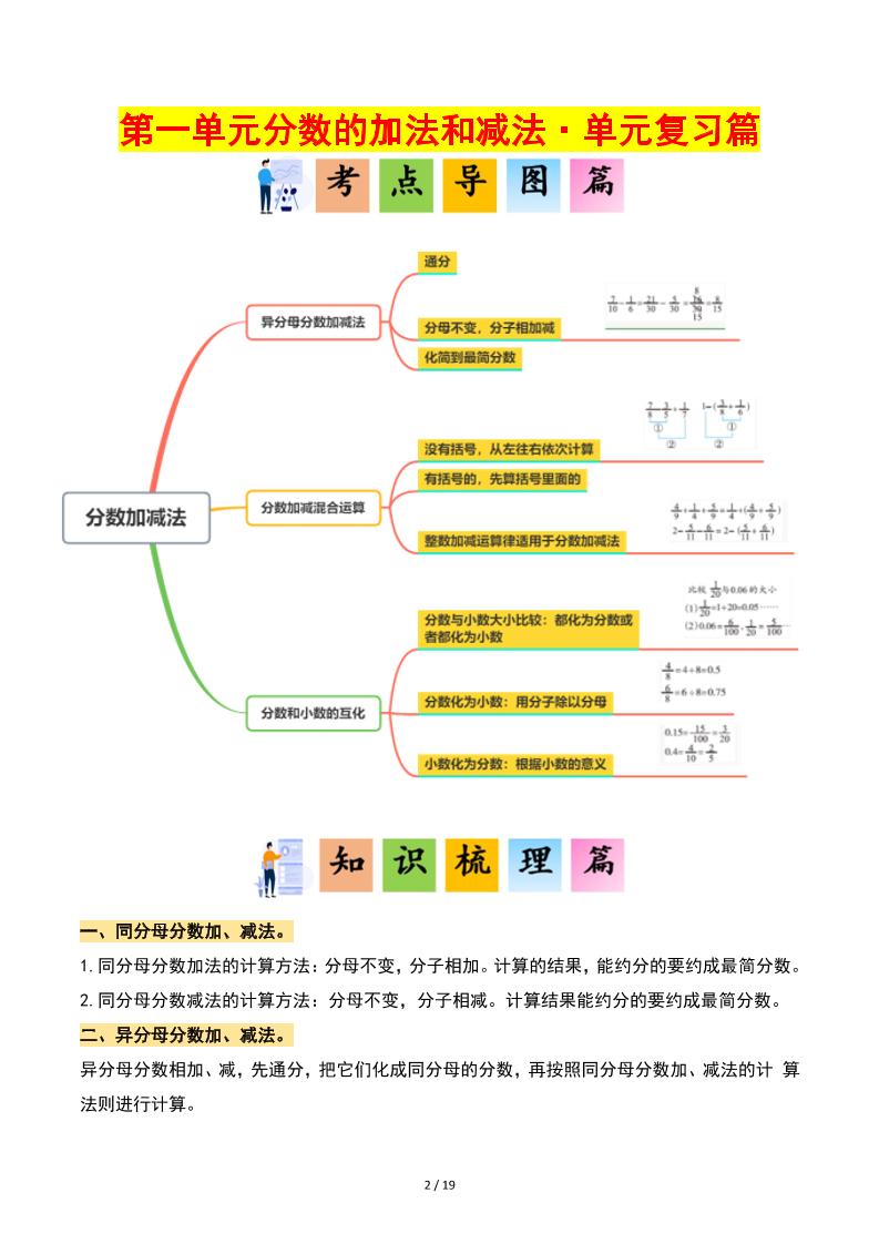 五下北师版数学【第一单元：分数的加减法·单元复习篇（解析版）】_练习题|试卷|知识点|复习提纲