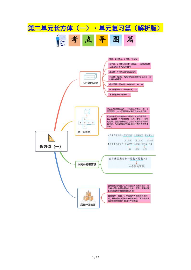 五下北师版数学【第二单元：长方体（一）单元复习篇（解析版）】_练习题|试卷|知识点|复习提纲