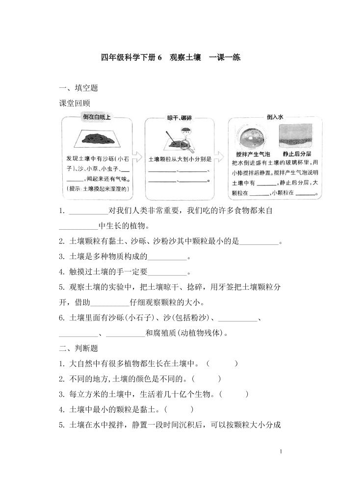 四下丨科学3.6观察土壤（教科版）_练习题|试卷|知识点|复习提纲