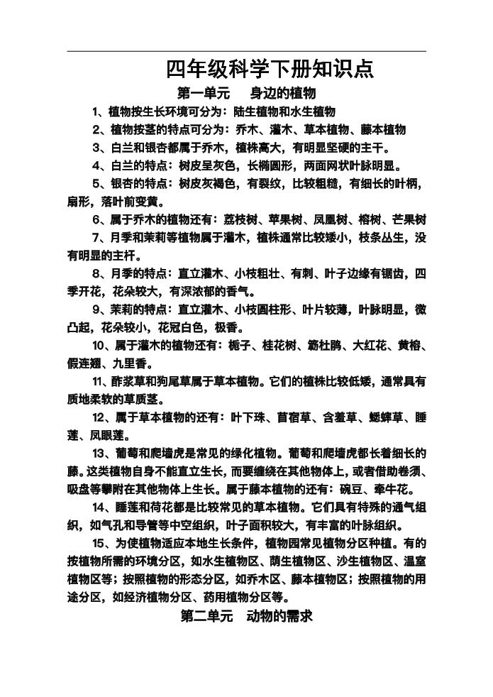 四下丨科学全册知识点归纳期末复习背诵资料（粤教版）_练习题|试卷|知识点|复习提纲