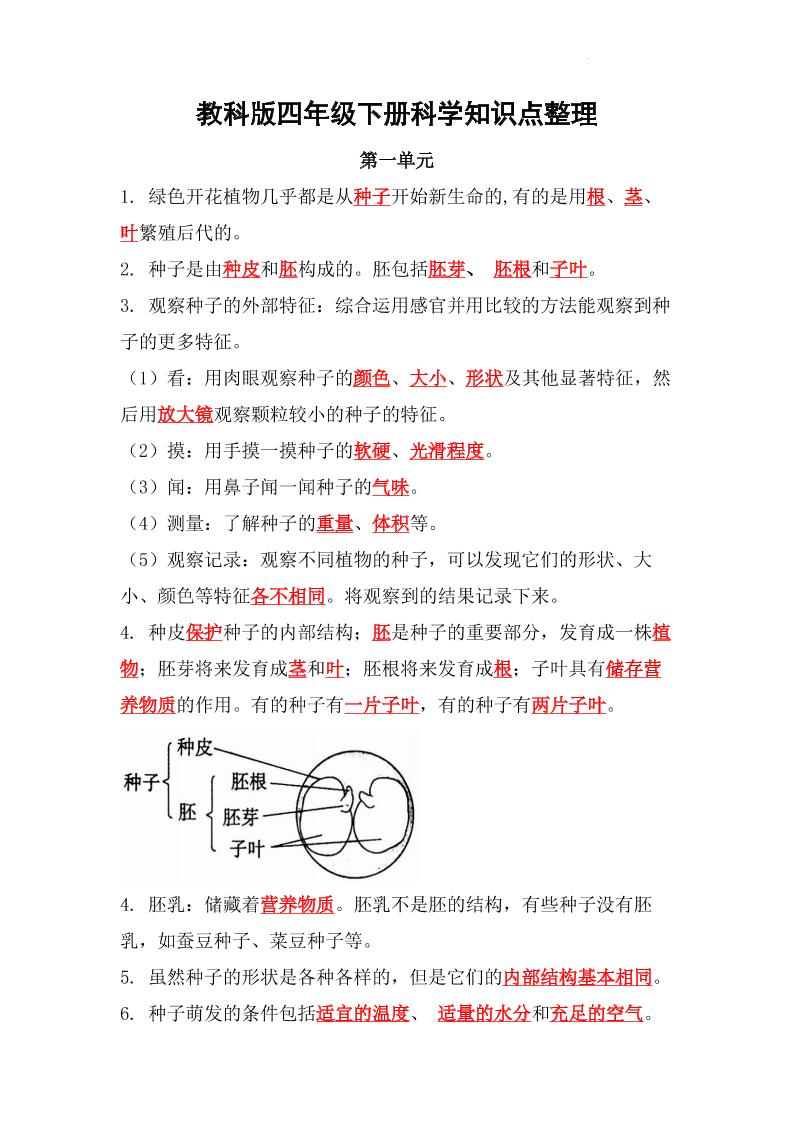四下丨科学知识点整理（教科版）_练习题|试卷|知识点|复习提纲