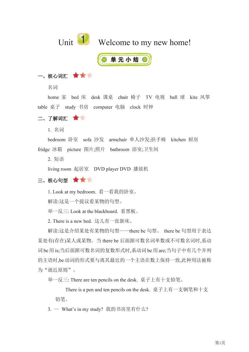 四下丨英语单元要点汇总（人教精通版）_练习题|试卷|知识点|复习提纲