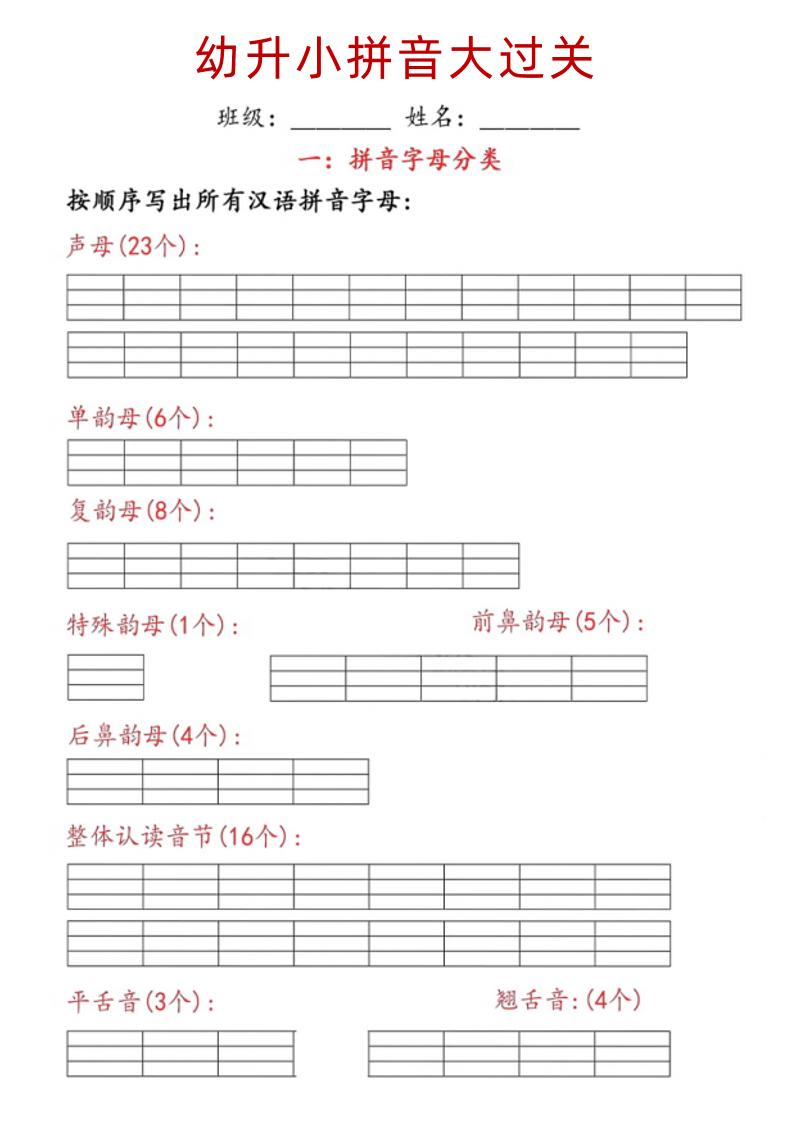 幼升小语文【拼音大过关】_练习题|试卷|知识点|复习提纲
