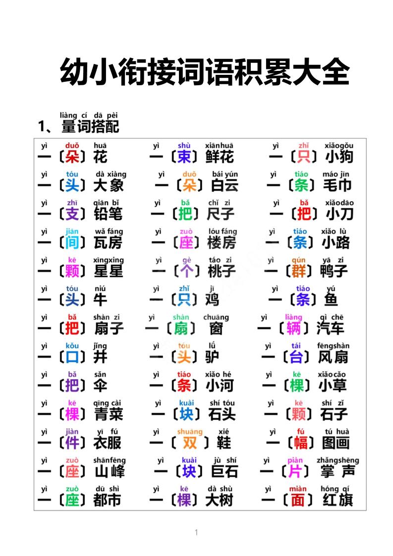 幼小衔接语文【词语积累大全】_练习题|试卷|知识点|复习提纲