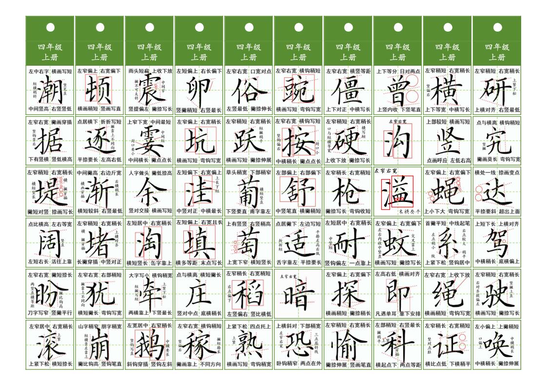语文四上语文通用【同步精讲字卡（共10页）】四上语文_练习题|试卷|知识点|复习提纲