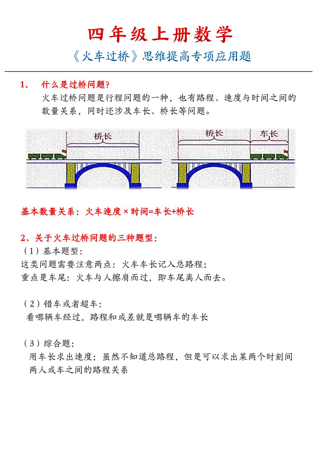 通用四上数学【火车过桥专项】_练习题|试卷|知识点|复习提纲